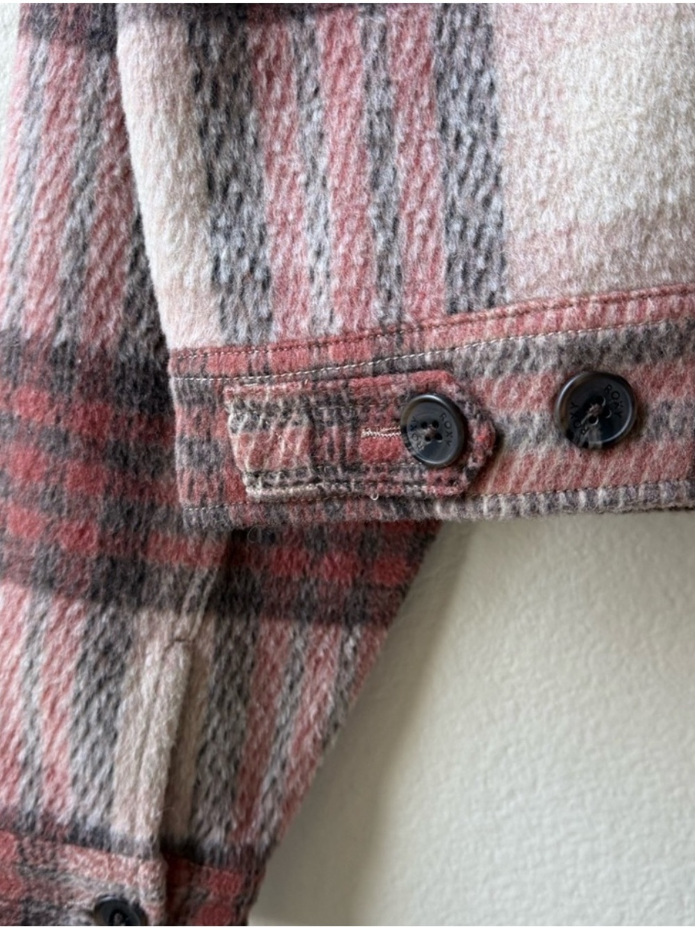 Roxy Wool Blend Red Cream Plaid Cropped Utility Jacket - Picture 11 of 13